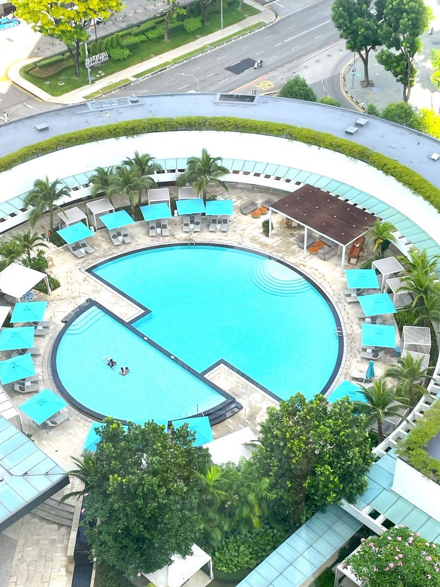 <who>Photo credit: Steve MacNaull/NowMedia Group</who>An aerial view of the pool complex at the Pan Pacific Hotel Singapore.
