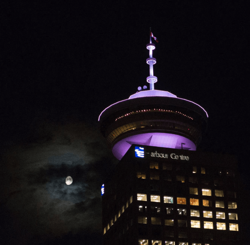 <who> Photo credit: BCSS </who> Buildings across BC are going to be turned purple today.